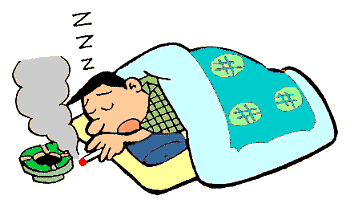 Illustration of someone smoking in bed