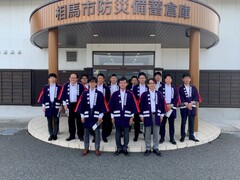 Group photo of the inspection of Soma City disaster prevention storage warehouse