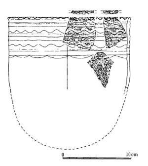 Photo: Restoration diagram of the slightly raised line pottery