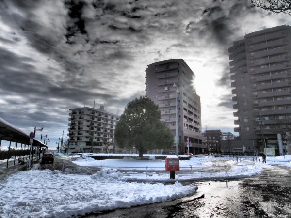 Image State of Inagi station square rotary with snow piled up