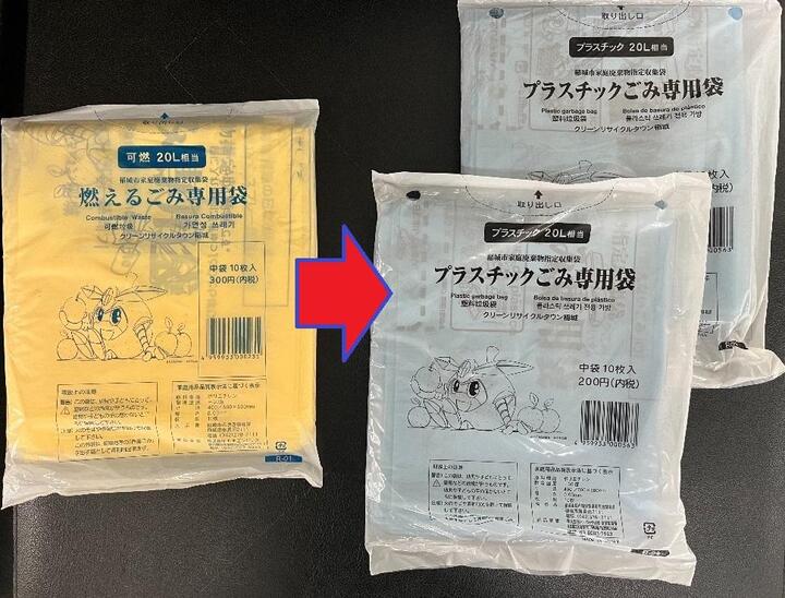 Burnable garbage bag 1 → Plastic garbage bag 2