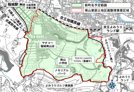 Image Map of the area south of Yanoguchi, Higashi Naganuma, and Hyakumura Keio Line