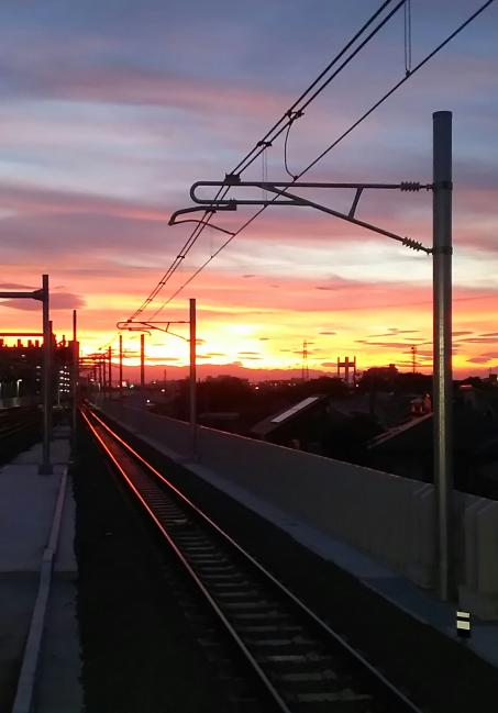 Imagen Ferrocarril brillando en la puesta del sol