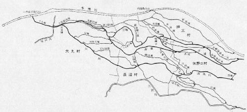 Imagen del mapa del canal de riego de Daimaru (creado a partir del volumen de historia de la ciudad de Inagi)