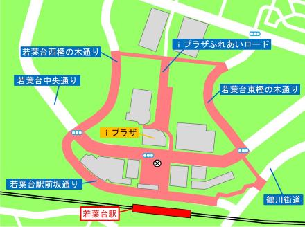 Mapa del área de prohibición de estacionamiento de bicicletas alrededor de la estación de Wakabadai