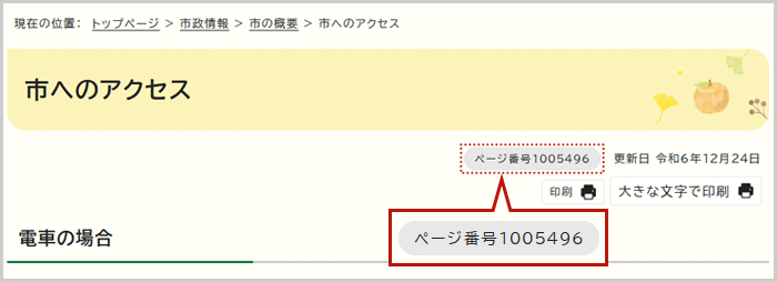 페이지 제목 아래에 게재된 페이지 번호를 나타낸 도표