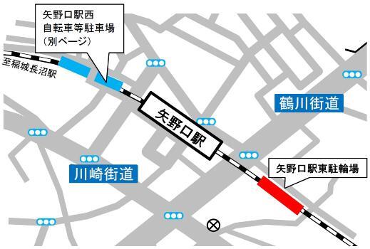 Mapa: Guia do Estacionamento de Bicicletas a Leste da Estação Yanokuchi