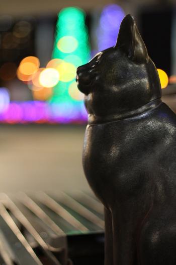 Imagem Arte pública (gato) e iluminação na Estação Wakabadai