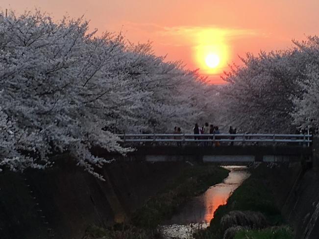 O pôr do sol (atualização de 23 de abril de 2018) do rio Misawa